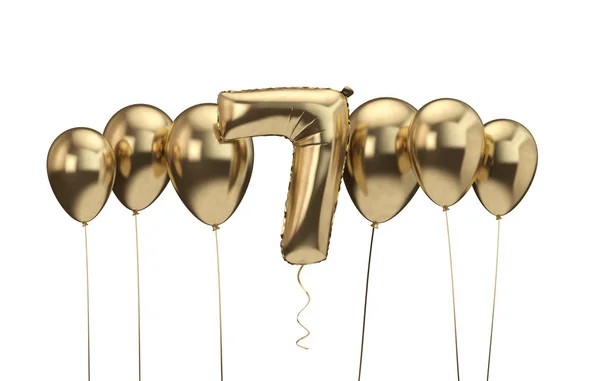 7th birthday gold balloon background. Happy Birthday. 3D Rendering — Stock Photo, Image