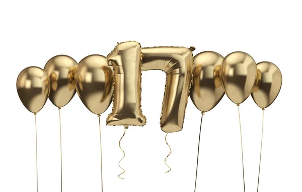 Sfondo palloncino oro diciassettesimo compleanno. Buon compleanno. Rendering 3D — Foto Stock