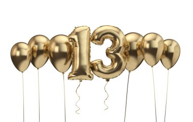 13. doğum günü altın balon arka plan. Doğum günün kutlu olsun. 3d Rendering