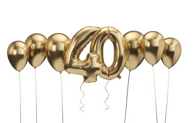 40. doğum günü altın balon arka plan. Doğum günün kutlu olsun. 3d Rendering