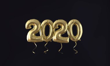 Mutlu yeni yıl 2020 altın folyo balon kutlama arka plan. 3d Rendering