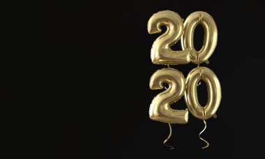 Mutlu yeni yıl 2020 altın folyo balon kutlama arka plan. 3d Rendering