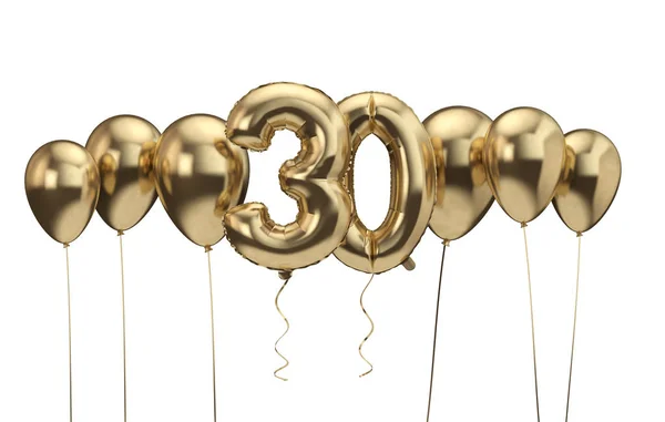 30-årsdag guld ballong bakgrund. Grattis på födelsedagen. 3D-rendering — Stockfoto