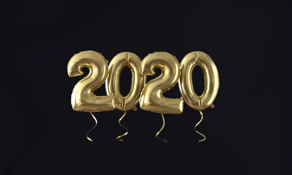 Gelukkig Nieuwjaar 2020 goud folie ballon viering achtergrond. 3D-rendering — Stockfoto