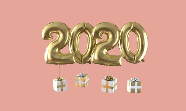 Gott nytt år 2020 guldfolie ballong firande bakgrund. 3D-rendering — Stockfoto