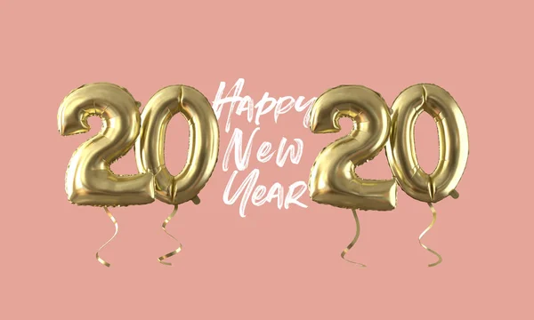 新年快乐 2020 金箔气球庆祝背景。3d 渲染 — 图库照片