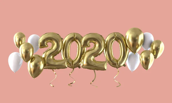 Felice anno nuovo 2020 oro lamina palloncino celebrazione sfondo. Rendering 3D — Foto Stock