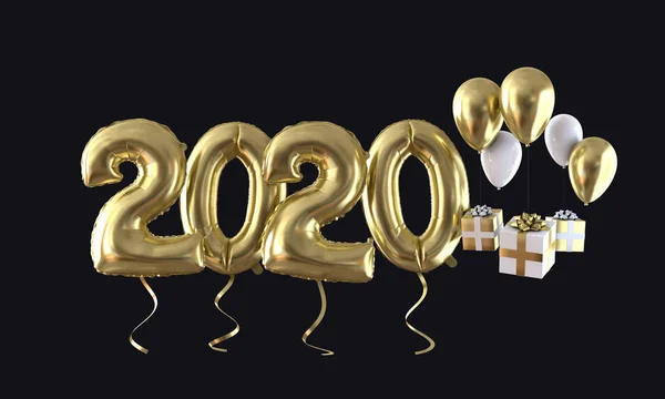 Mutlu yeni yıl 2020 altın folyo balon kutlama arka plan. 3d Rendering — Stok fotoğraf