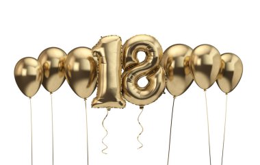 18. doğum günü altın balon arka plan. Doğum günün kutlu olsun. 3d Rendering