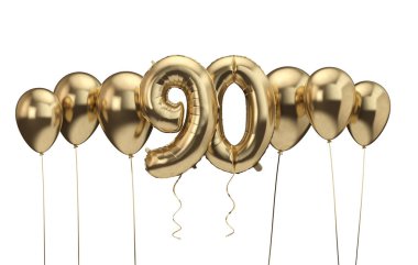 90. doğum günü altın balon arka plan. Doğum günün kutlu olsun. 3d Rendering