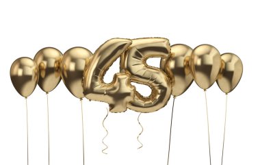 45. doğum günü altın balon arka plan. Doğum günün kutlu olsun. 3d Rendering