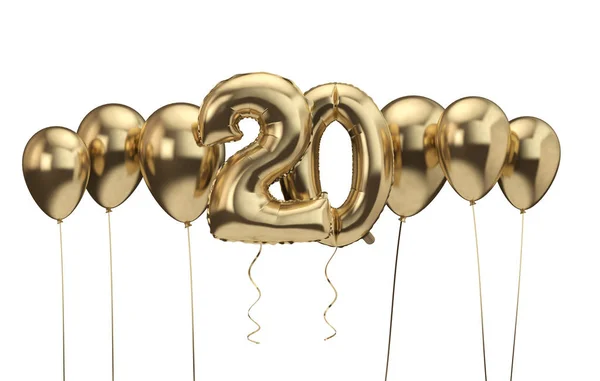 20. születésnapi aranyléggömb háttér. boldog születésnapot. 3D renderelés — Stock Fotó