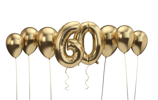 60 व्या वाढदिवसाच्या सोन्याच्या फुग्याची पार्श्वभूमी. वाढदिवसाच्या शुभेच्छा. 3D रेंडरिंग — स्टॉक फोटो, इमेज