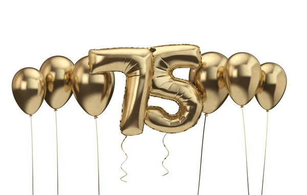 75th aniversário fundo balão de ouro. Feliz Aniversário. Renderização 3D — Fotografia de Stock