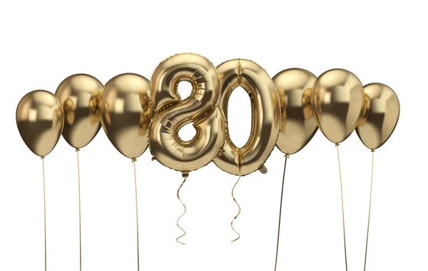 80th födelsedag guld ballong bakgrund. Grattis på födelsedagen. 3D-rendering — Stockfoto