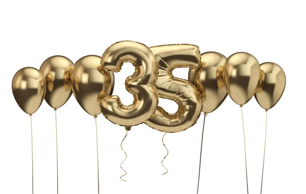 35. Geburtstag Gold Ballon Hintergrund. Alles Gute zum Geburtstag. 3D-Darstellung — Stockfoto