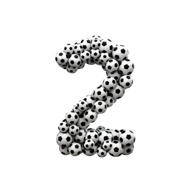 Futbol topları koleksiyonundan yapılmış 2 numaralı yazı tipi. 3d Renderi