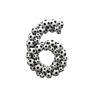 Futbol topları koleksiyonundan yapılmış 6 numaralı yazı tipi. 3d Renderi