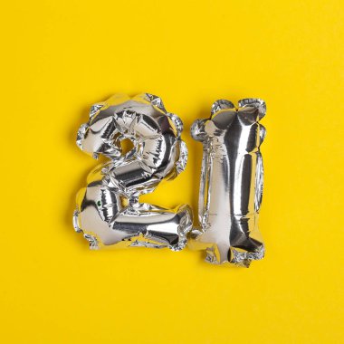 Gümüş folyo sayısı 21 kutlama balonu parlak sarı bac