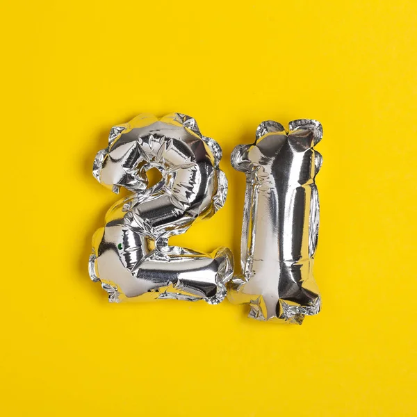 Gümüş folyo sayısı 21 kutlama balonu parlak sarı bac