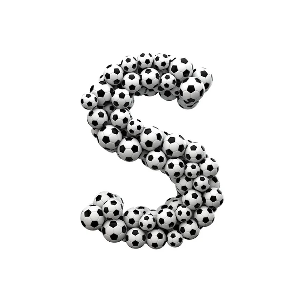 Capital letter M font made from a collection of soccer balls. 3D — Stock Photo, Image