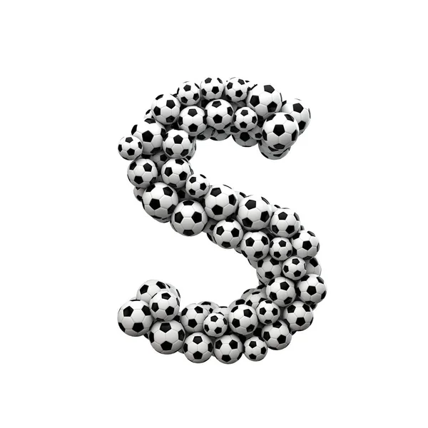 Capital letter S font made from a collection of soccer balls. 3D — Stock Photo, Image