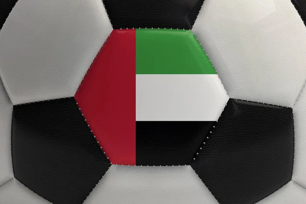 Birleşik Arap Emirlikleri bayrağı ile bir futbol topu yakın. 3d Ren — Stok fotoğraf