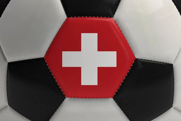 Close-up van een voetbal met Zwitserland vlag. 3D-rendering — Stockfoto