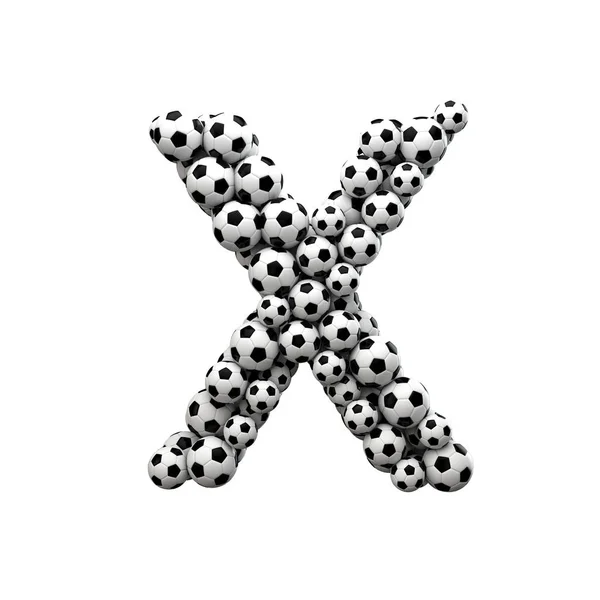 Letra mayúscula X hecha de una colección de pelotas de fútbol. 3D — Foto de Stock