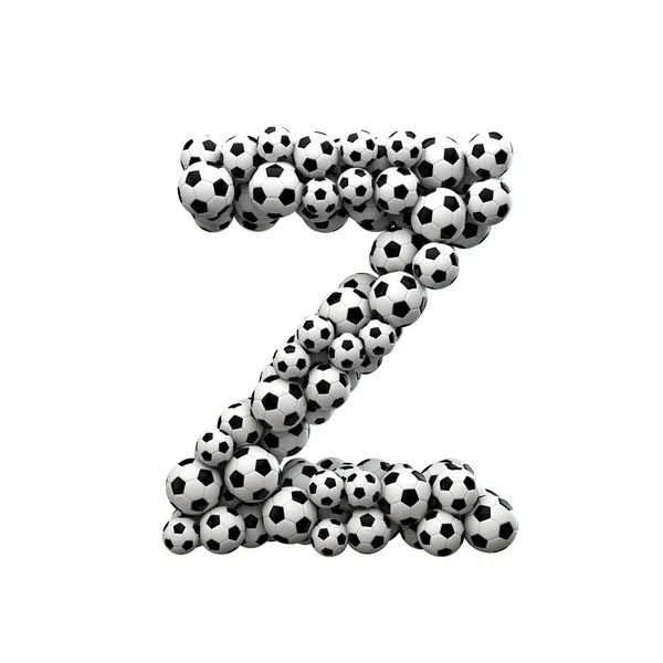 Versalt Z Font tillverkad av en samling av fotbollar. 3d — Stockfoto