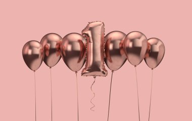 1 doğum günü pembe balon arka plan. Doğum günün kutlu olsun. 3d Rendering
