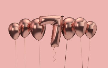 7. doğum günü pembe balon arka plan. Doğum günün kutlu olsun. 3d Rendering