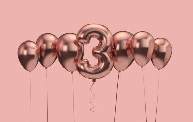 3. doğum günü pembe balon arka plan. Doğum günün kutlu olsun. 3d Rendering
