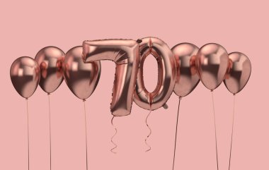 70. doğum günü pembe balon arka plan. Doğum günün kutlu olsun. 3d Rendering
