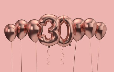 30. doğum günü pembe balon arka plan. Doğum günün kutlu olsun. 3d Rendering