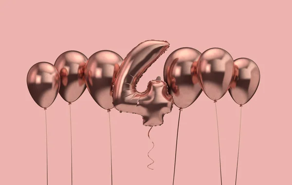 4. születésnapját rózsaszín ballon háttér. boldog születésnapot. 3D renderelés — Stock Fotó
