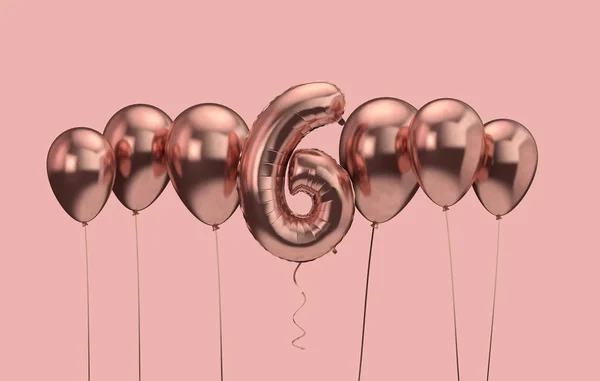 6e verjaardag roze ballon achtergrond. Proficiat met je verjaardag. 3D-rendering — Stockfoto