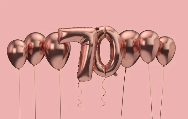 70歳の誕生日ピンクの風船の背景。お誕生日おめでとう。3D レンダリング — ストック写真