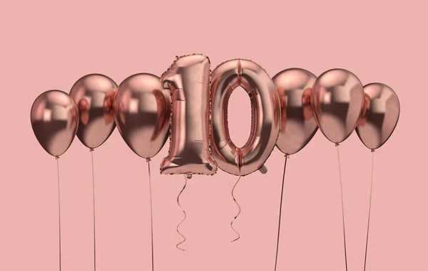 10 번째 생일 핑크 풍선 배경입니다. 생일 축하해요. 3D 렌더링 — 스톡 사진
