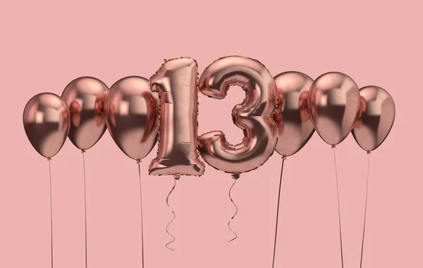 13º cumpleaños de fondo de globo rosa. Feliz Cumpleaños. Renderizado 3D —  Fotos de Stock