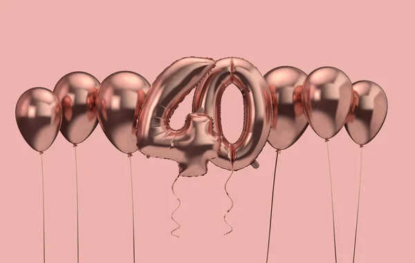 40e verjaardag roze ballon achtergrond. Proficiat met je verjaardag. 3D-rendering — Stockfoto