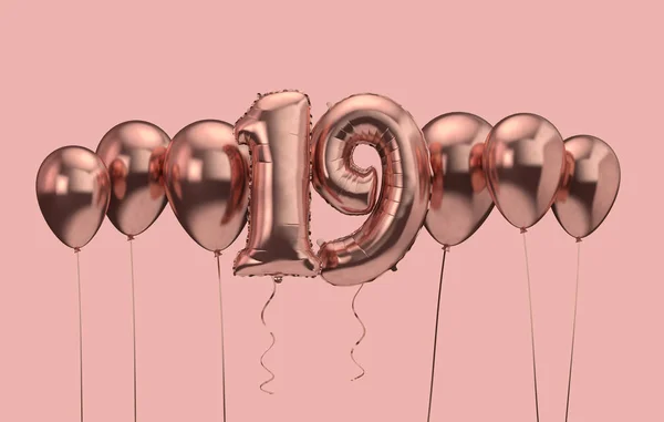 19. Geburtstag rosa Ballon Hintergrund. Alles Gute zum Geburtstag. 3D-Darstellung — Stockfoto