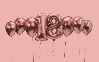 18. doğum günü pembe balon arka plan. Doğum günün kutlu olsun. 3d Rendering