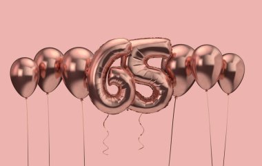 65. doğum günü pembe balon arka plan. Doğum günün kutlu olsun. 3d Rendering
