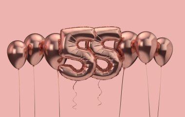 55. doğum günü pembe balon arka plan. Doğum günün kutlu olsun. 3d Rendering