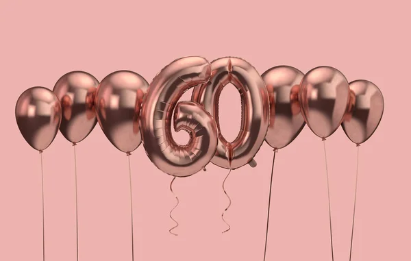 60 번째 생일 핑크 풍선 배경입니다. 생일 축하해요. 3D 렌더링 — 스톡 사진