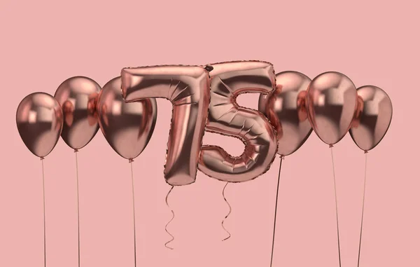 75й день рождения розовый шарик фон. С днем рождения. 3D рендеринг — стоковое фото