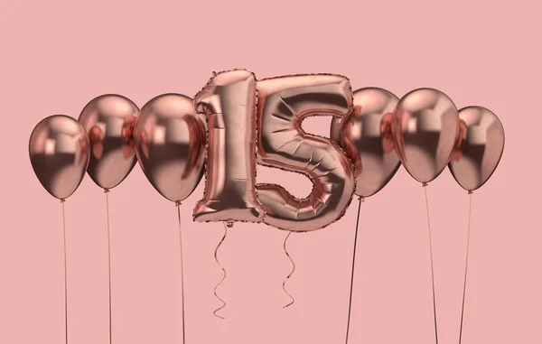 15th birthday pink balloon background. Happy Birthday. 3D Rendering — Stock Photo, Image