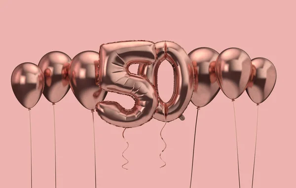 50-річчя фону рожевої повітряної кулі. З днем народження. 3D рендерингу — стокове фото
