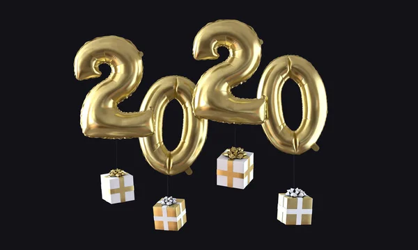 Happy new year 2020 gold foil balloon celebration background. 3D Rendering — Stock Photo, Image